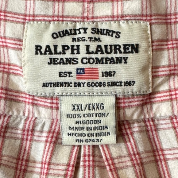 VTG Ralph Lauren Jeans Company Men’s Short Sleeve Button Up Shirt Red Plaid XXL - Picture 7 of 7